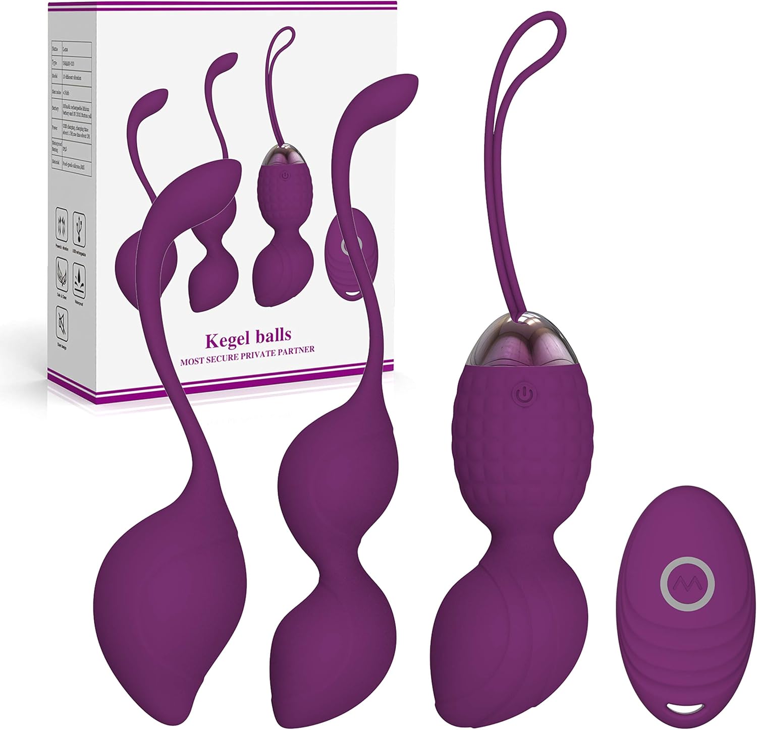 Kegel Balls for Women - Ben Wa Weight Balls for Exercise- 2-in-1 Pelvic Exercise Ball- Bladder Control & Pelvic Floor Strengthening Device -100% Silicone (New) (Purple): Health & Personal Care