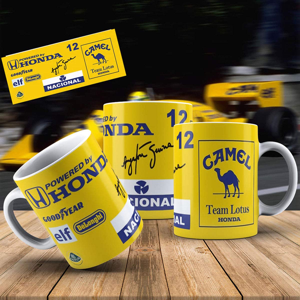 Mugtime (TM) - Ayrton Senna F1 Formula One Nacional Lotus car Coffee Tea Mug Ceramic Cup - 330ml 11oz