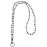 Hidden Hollow Beads Hematite & Crystal Chain Lanyards for ID Card Badge Holder, Women Teacher Nurse Cruise Key Keychain Cell Phone