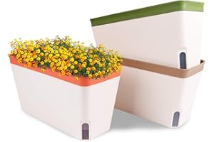 OurWarm Windowsill Herb Planter Box, Set of 3 Self Watering Plant Pots, 10.5 Inch Rectangular Planter Pot, Decorative Garden Flower Pots for Indoor Plants, Herbs, Vegetables, Flowers (3 Colors)