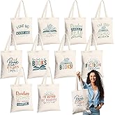 GliCraft 10 Pcs Book Tote Bag Bulk with Inner Pockets Book Lovers Gifts Canvas Tote Bag Bookish Gifts for Women Bookish Club Teacher Librarian Reader Author Reading Accessories Library Present
