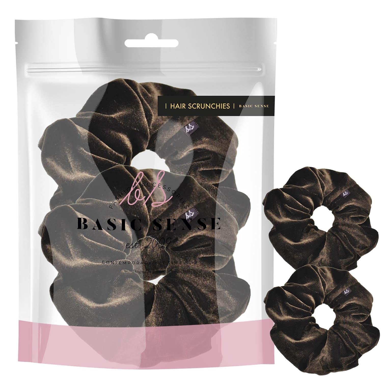 2 PCS Premium Large Hair Velvet Scrunchies Ties Bands Updo Ponytail Bobble Scrunchy Holder For Women Girl Kids, Dark Brown