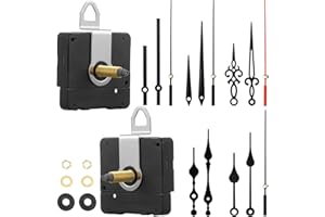 HICARER Clock Movement Mechanism with 5 Different Pairs of Hands, High Torque Long Shaft Clock Movement Quartz Repair Parts Replacement with Hook and Paster, 32 Mm/ 1.26 Inches(2 Pieces)