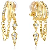 FILMOON 18K Gold Plated Dainty Gold Chain Earrings Dangle Layered Clip-On Huggie Earrings for Women Non-Piercing Edgy Trendy Jewelry
