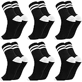 Jspupifip 6 Pairs Striped Crew Socks for Women, Splicing Color Athletic Sports Running Socks, Soft Breathable Calf Tube Sock