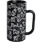 Black Cat Ceramic Mug, 14oz Cute Funny Pattern Coffee Cup with Large Handle, Tall Porcelain Mugs for Tea, Latte, Hot Chocolate - Cat Lovers Gift for Women, Men, Cat Owners, Mothers Day Gifts
