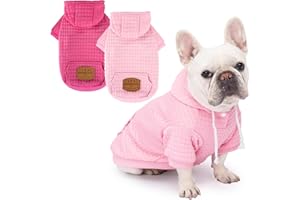 BAOBICUTE 2 Pack Dog Hoodie Sweaters for Small Medium Dogs Warm Dog Clothes for Large Dogs Soft Waffle-Like Laminated Sweatshirt Bulldog (Pink+Rose, M (Back: 15.5",Chest: 21.6", Neck: 13"))