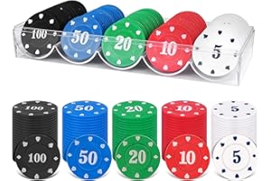 Lynkaye 100 Pcs Poker Chips with Storage Box, Plastic Poker Card Chips with Denomination Printed Number for Texas Home Nights, Learning Math Counting, Bingo, Family Game Token