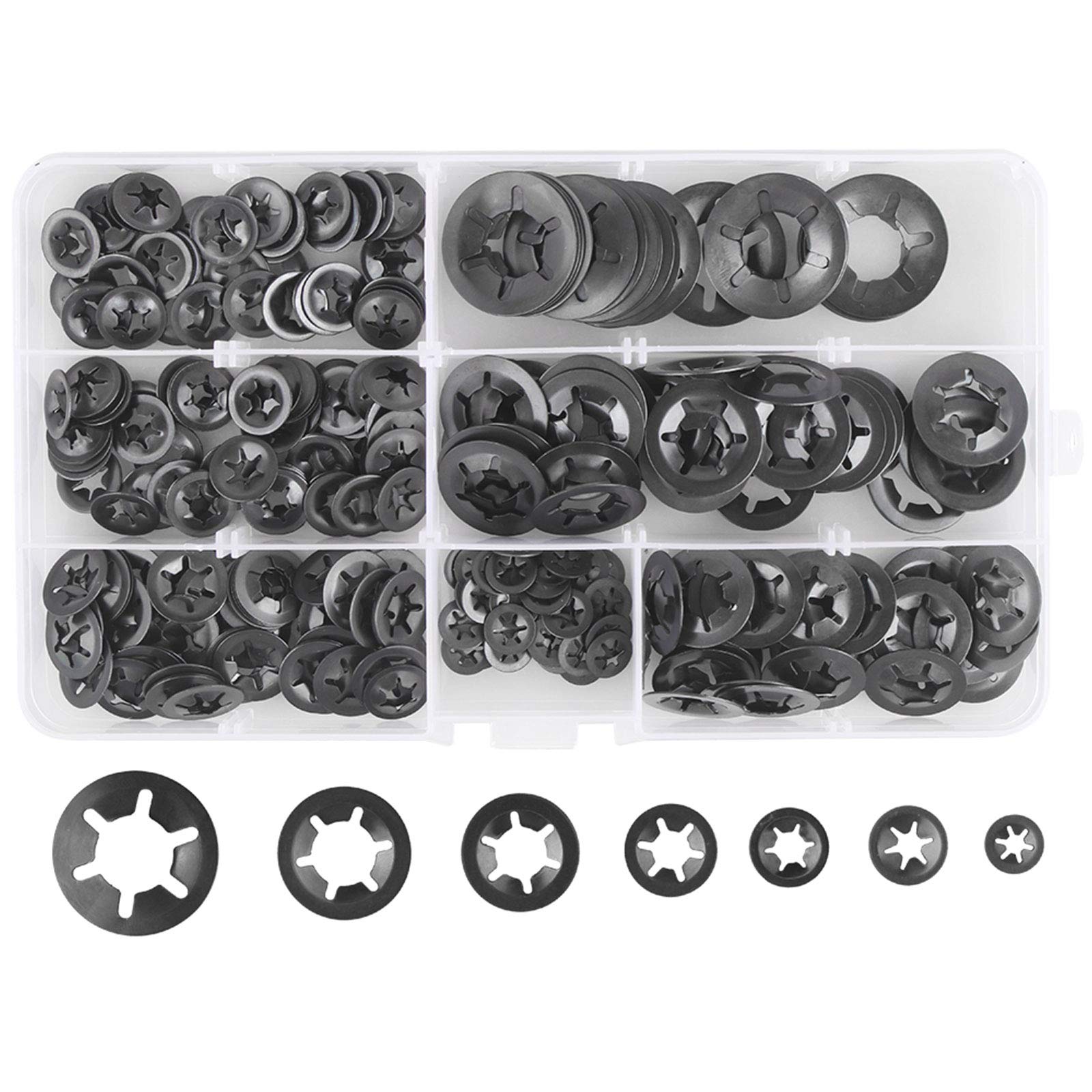 Dadabig 280 Pcs Steel Locking Washers Quick Lock Washers M3 M4 M5 M6 M8 M10 M12 7Sizes Black