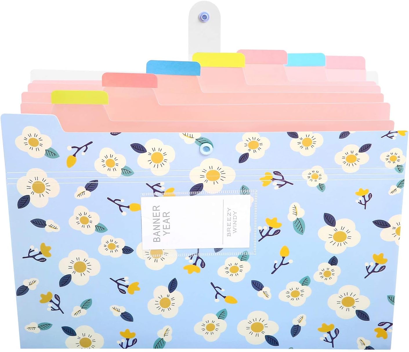 KONVINIT Expanding File Folder A4 Letter Size 8 Pockets Floral Printed Accordion Document Organizer with Snap Button,Blue Cover - Image 3