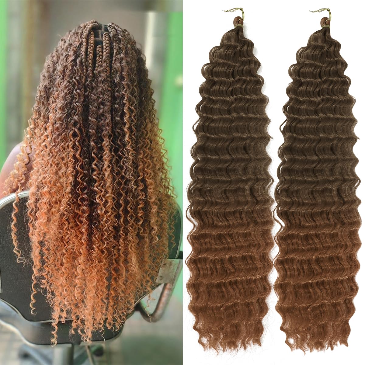 Ocean Wave Crochet Hair 24 Inch 2 Packs Deep Wave Curly Braiding Hair Extensions Synthetic Curly Crochet Hair For Black Women