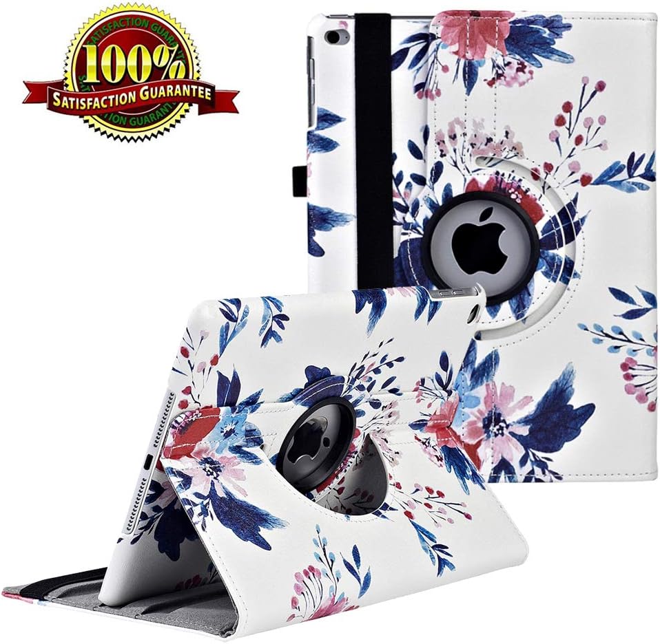 iPad 9.7 inch Case 2018 2017/ iPad Air Case - 360 Degree Rotating Stand Protective Cover Smart Case with Auto Sleep/Wake for Apple iPad 5th/6th Generation (Red White Flowers)