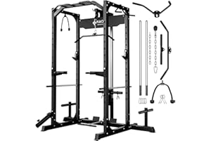Mikolo Power Cage, Power Rack with LAT Pulldown, 1200 Pounds Capacity Workout Cage with More Training Attachments, Squat Rack for Home Gym, F4 Versions