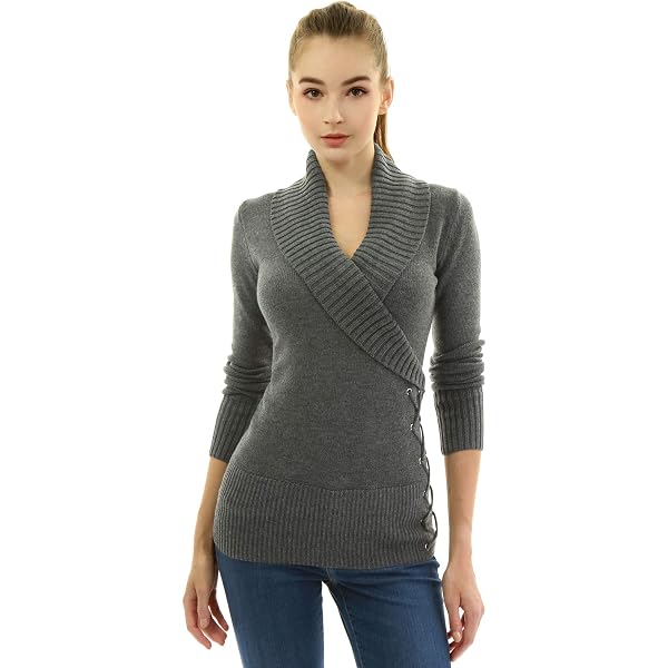 AmélieBoutik Women's V-Neck Long Sleeve Sweater - Color Block Curved Hem