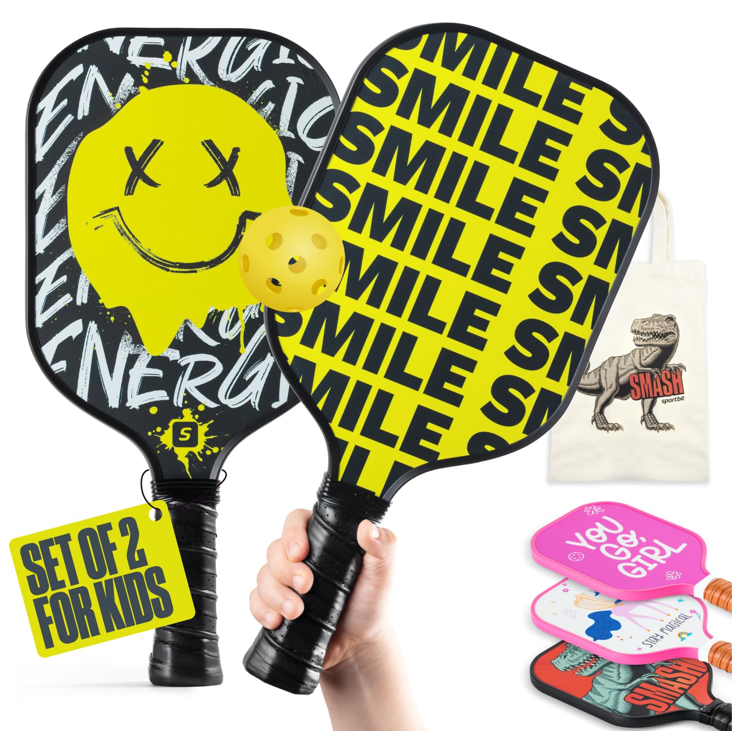Photo 1 of Sportbit Kids Pickleball Paddles Set of 2 - Child Size Pickleball Paddles for Kids Small and Lightweight - Carbon Fiber Youth Pickleball Paddle Set with 2 Paddles, Bag and Ball for Children Under 12