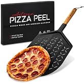Perforated Pizza Peel, 12 Inch Pizza Spatula with Wood Handle, Metal Paddle | Perforated Aluminum Peel, Acacia Wood Handle, Hanging Strap, Durable and Lightweight, Pizza Paddle, Pizza Making Accessories