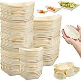 CONLI 500 PCS Bamboo Plates Disposable Wooden Boat Plates for Appetizers, Sushi Boat Serving Tray Food Container Bamboo Bowls Disposable for Catering, Home and Party