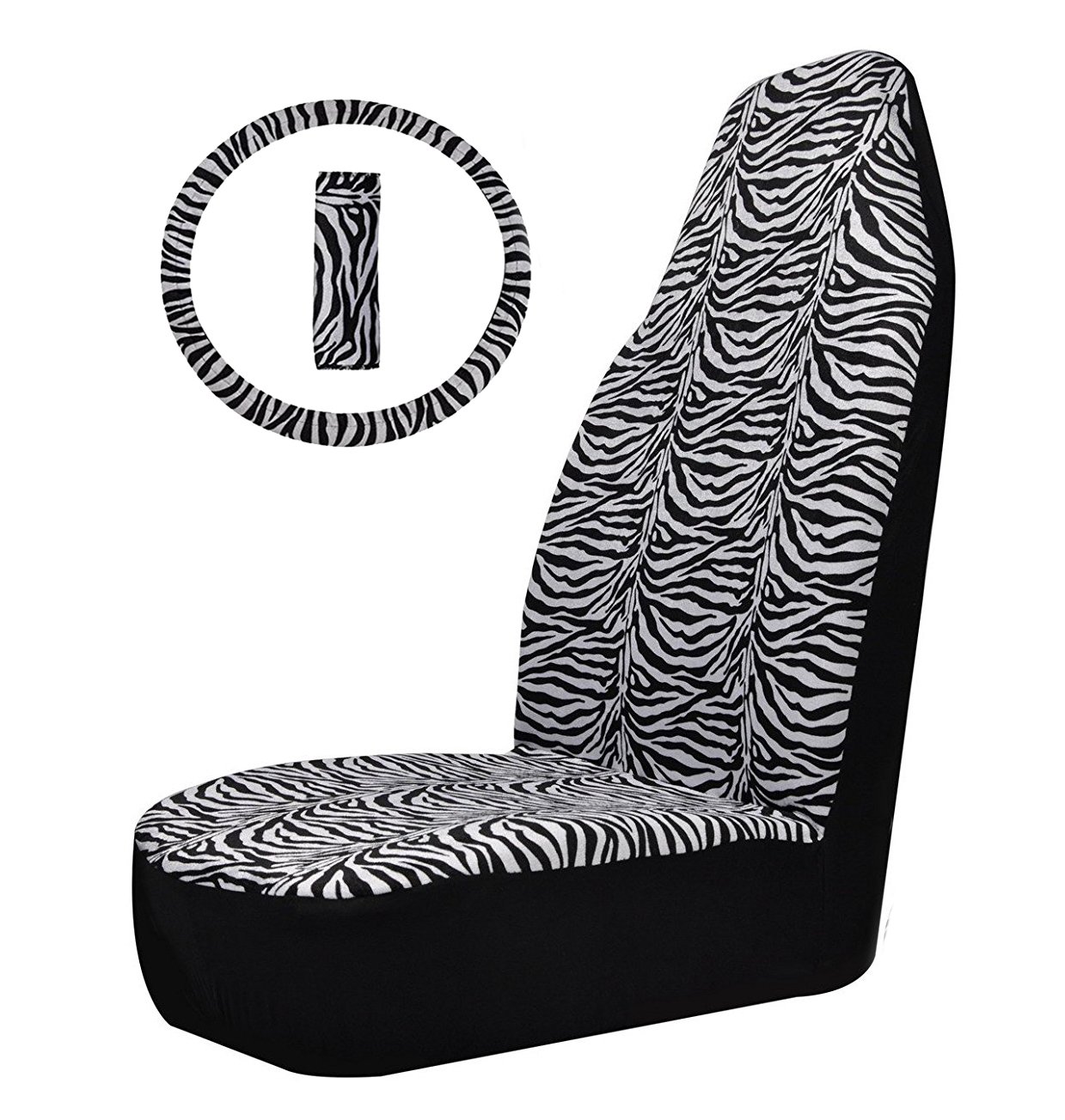 Plush Front Seat Covers Universal Zebra Cloth Seat protection Cover with Steering Wheel Cover Seat Belt Cover