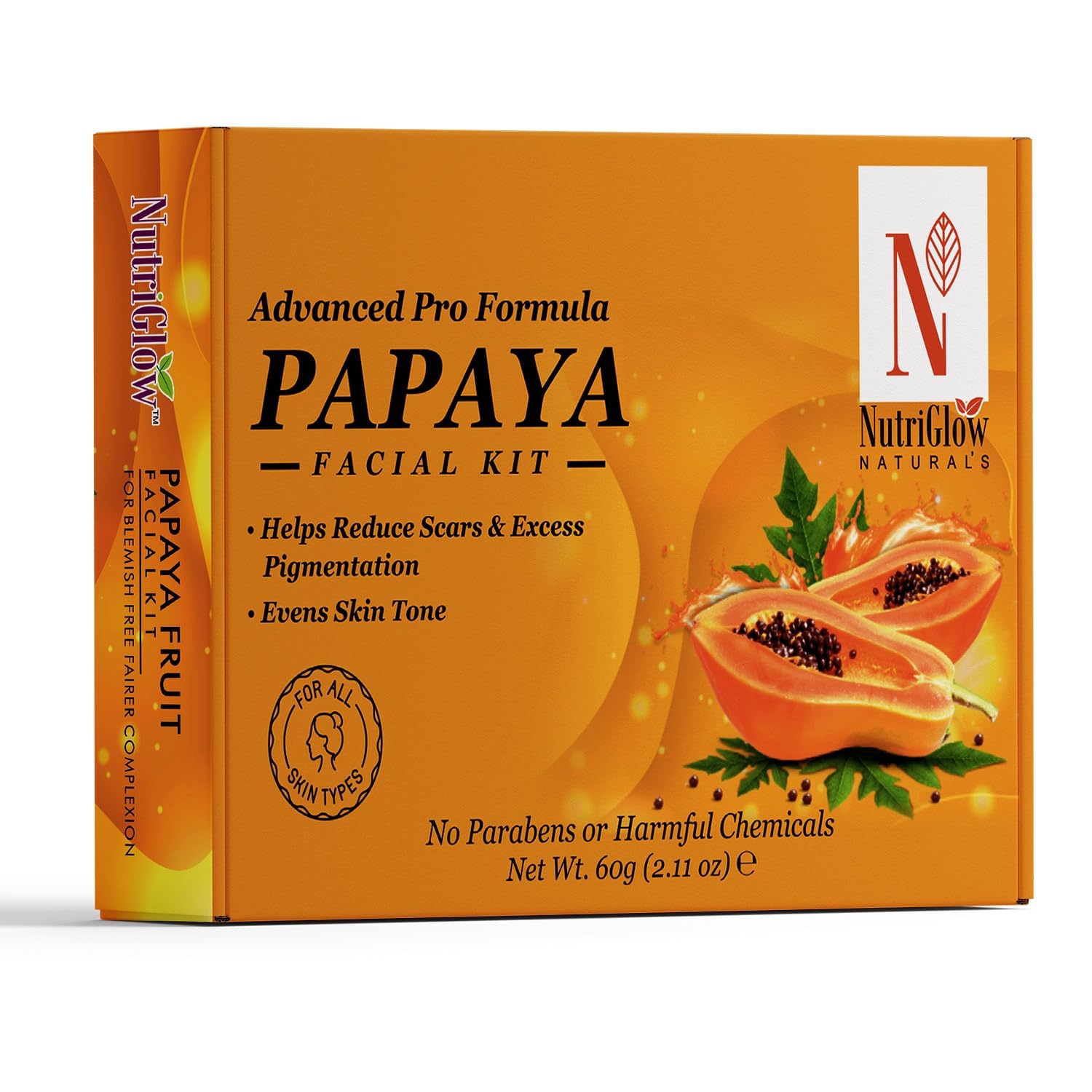 NUTRIGLOW NATURAL'S Advanced Pro Formula Papaya Facial Kit for Glowing Skin Cleanup Kit for Even Skin Tone Controls Excess Pigmentation Scars Reduction, 60gm Multicolor