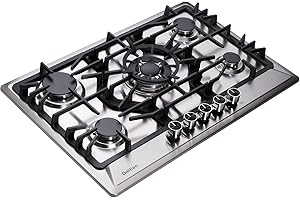 DELITIAN 30 Inch Gas Cooktop DT5702 Stainless Steel 5 Burner Gas Cooktop LPG/NG Convertible Gas Stovetop Thermocouple Protection Gas Cooktop