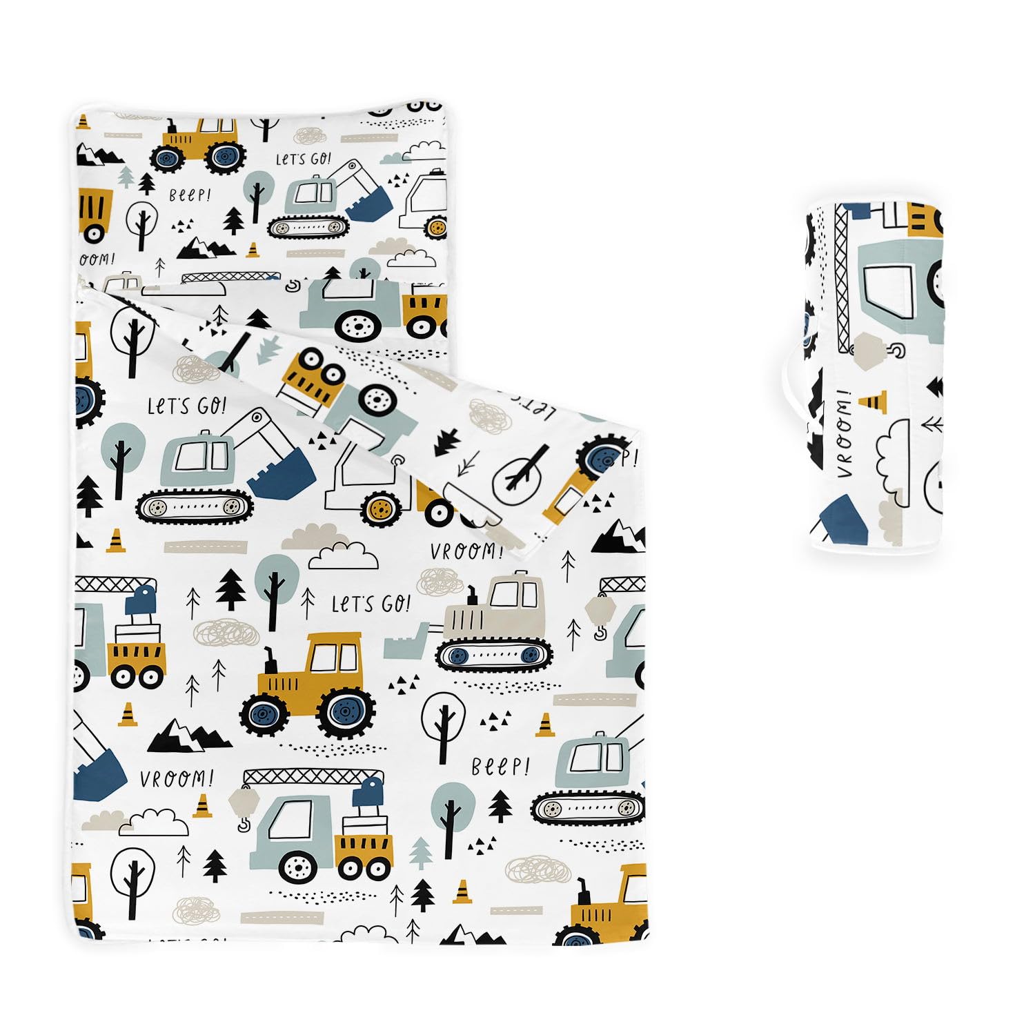 HOSIMA Nap Mat -Excavator Truck Sleeping Bag with Removable Pillow - Daycare and Sleepovers Preschool Kindergarten Bedding Set for Kids Toddler Boys Girls(Truck3 Large)