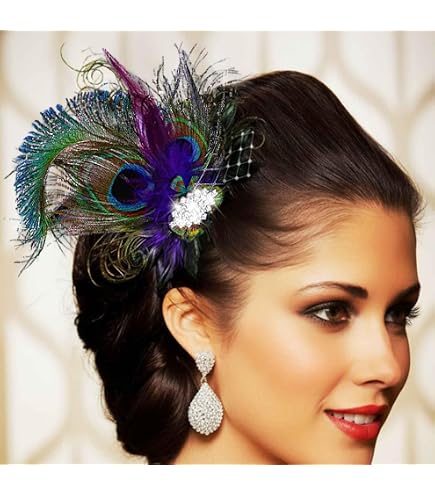 Amazon.com : Aimimier 1920s Flapper Peacock Feather Hair  display picture 3