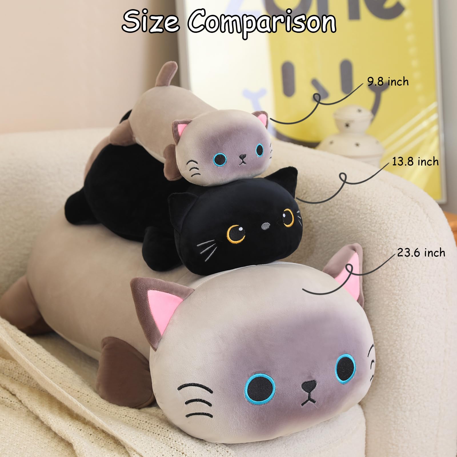 SQEQE Weighted Black Cat Plush, Weighted Black Cat Stuffed Animal, Cute Plushies Soft Pillow Toy Gift for Kids Adults 9.8 Inch, 0.8 Lbs