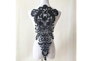 MICROHEAL Bodice Lace Applique with Beaded Sequin Embroidery Floral Back Lace Appliques Patches for Craft Projects (Black)