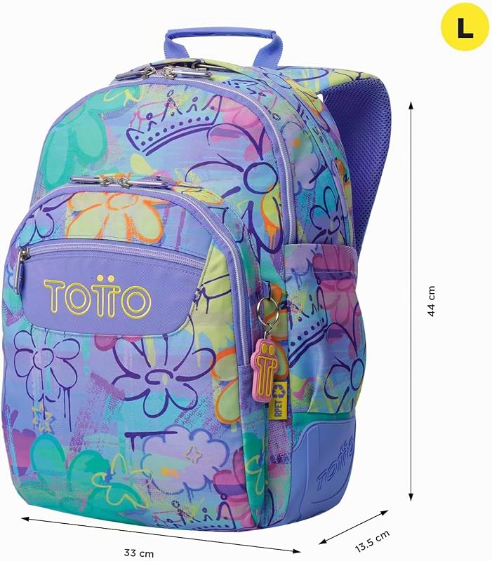 - Mochila escolar grande, modelo Rayol, capacidade de 19 L, 3 compartimentos, 2 bolsos para garrafas, bolso para PC de 14", encosto ergonómico para fluxo de ar, alças em S, Grafily Print