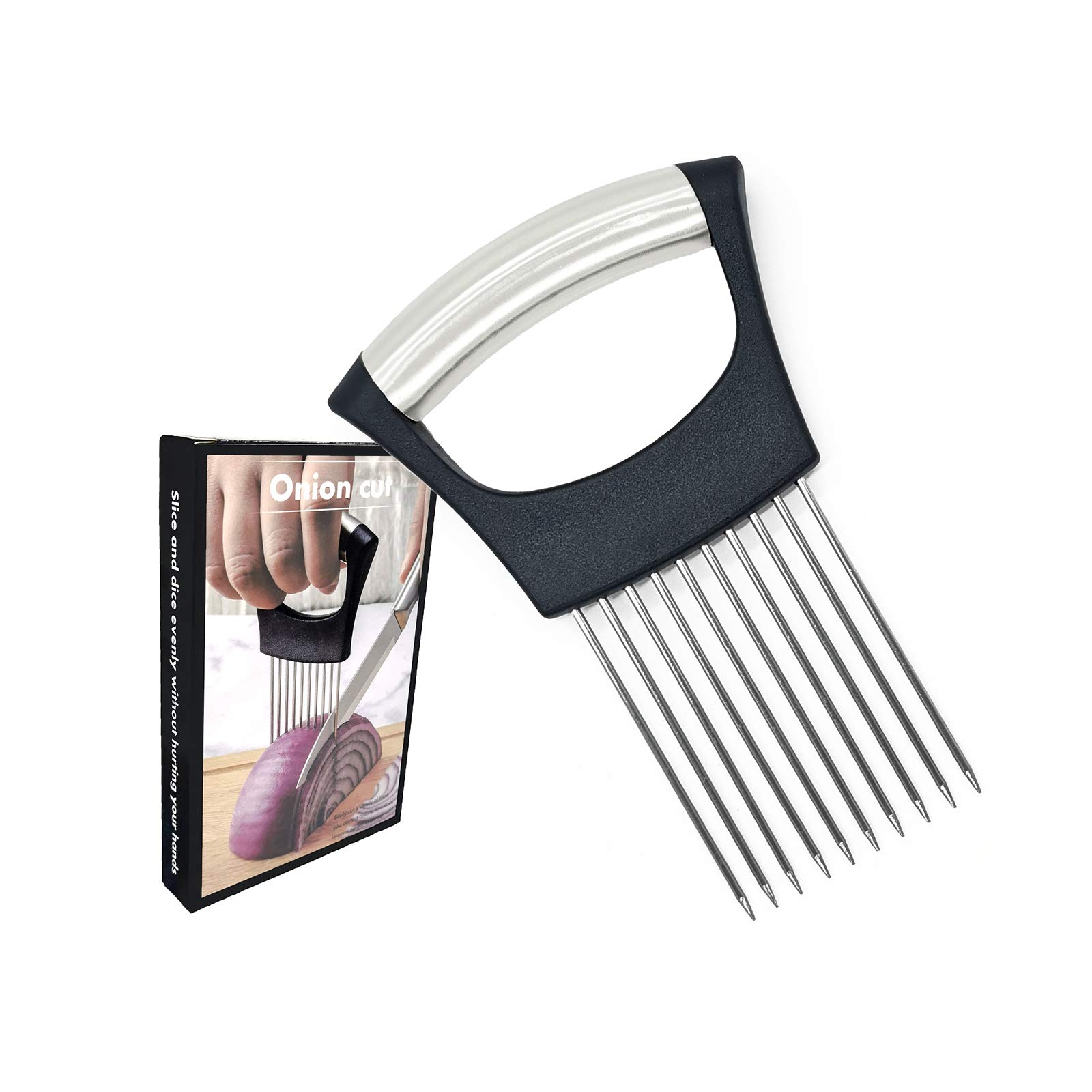 Onion Slicer, Onion Cutter Holder, Lemon Potato Tomato Slicer, Vegetable Stalking Fork, Meat Tenderer, Stainless Steel Kitchen Slicer