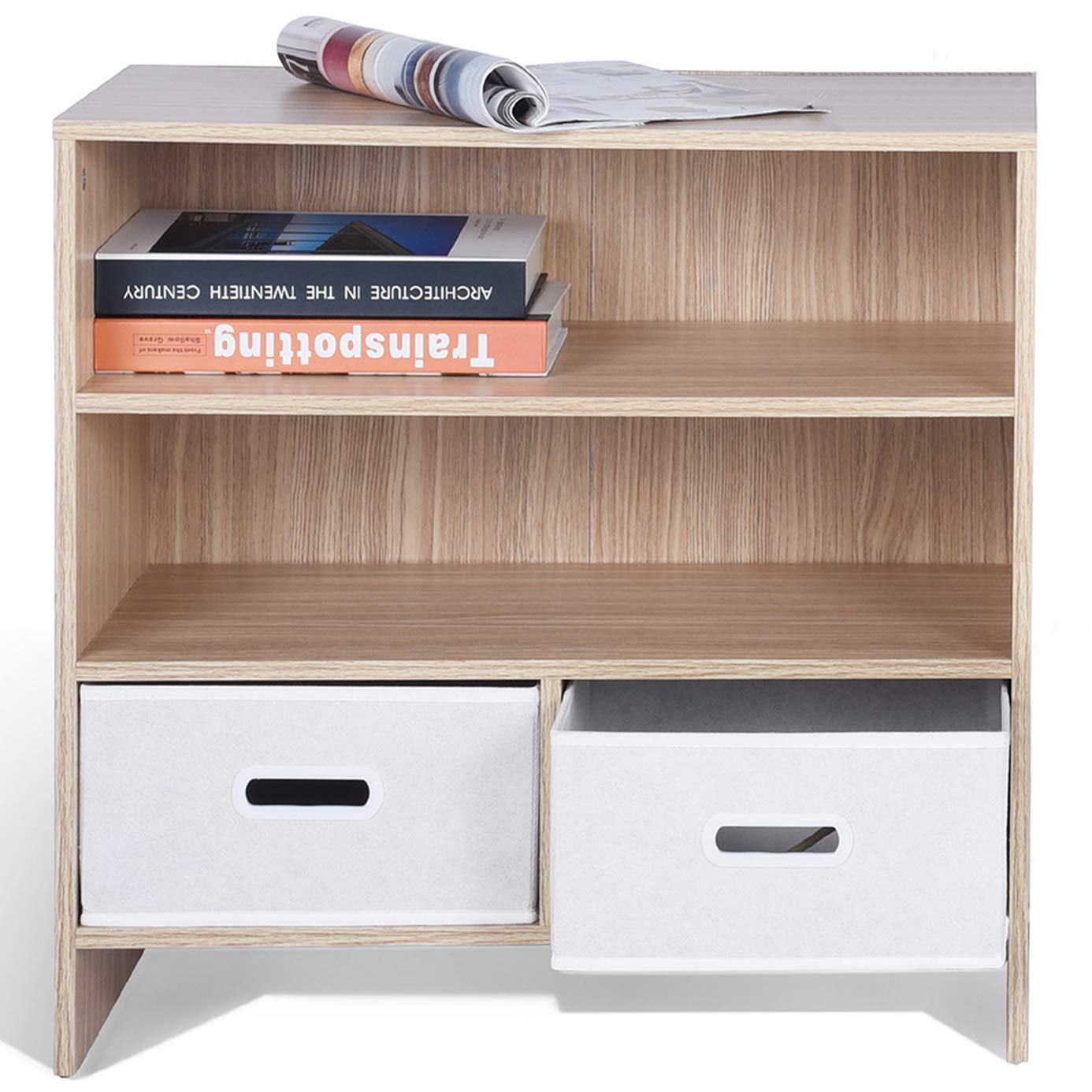 Asuuny Small Bookcase 3 Tier Wooden Bookshelf 2 Cube Unit With