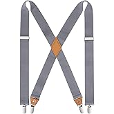 HISDERN Suspenders for Men X-Back 1.4" Adjustable Elastic Suspender Braces Strong 4 Clips for Work Trousers Wedding