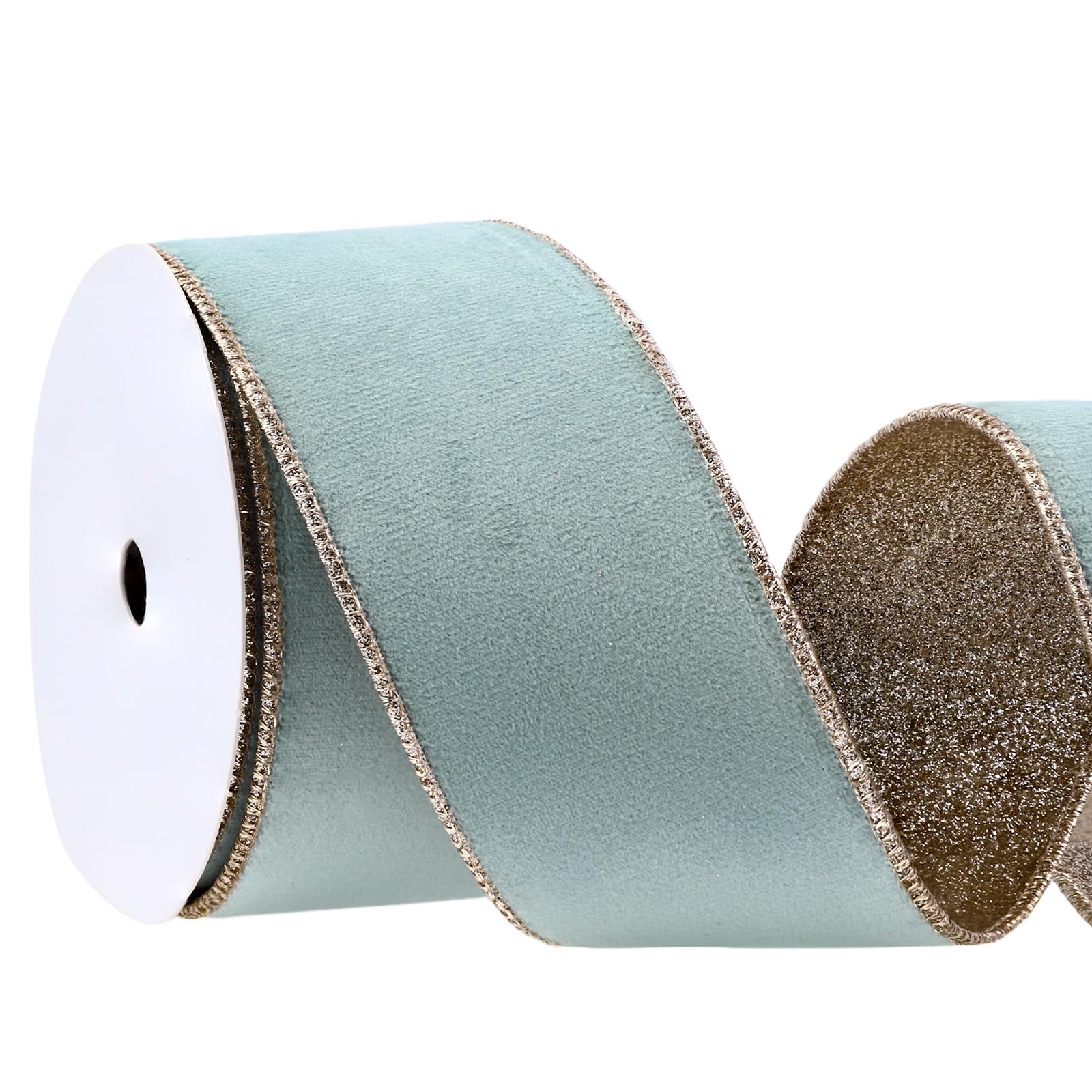 Photo 1 of 10 Yards Velvet Wired Ribbon 2.5 Inch Metallic Crushed Velvet Christmas Ribbon for Wrapping Christmas Tree DIY Crafts, Wreath Decoration, Bow Making (Green)