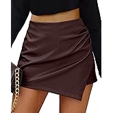 luvamia Shorts for Women Faux Leather Skorts High Waisted PU Leather Shorts Elastic Waist Ruched Wrap Skorts Skirts