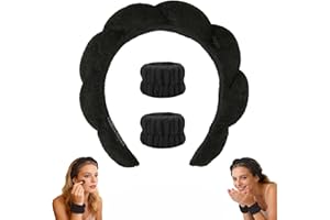 3PCS Spa Headband and Wrist Washband Set, Soft Fabric Face Wash Headband Wrist Bands for Washing Face, Makeup and Skincare Ac