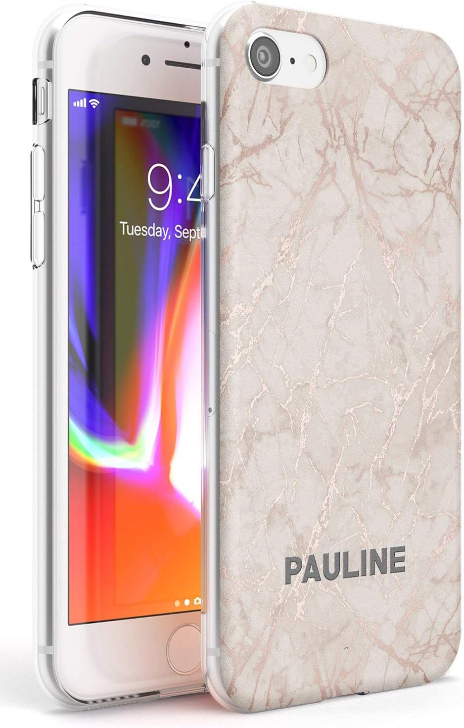 Case Warehouse iPhone 6 Case, iPhone 6s Personalised Custom Name Metalic Marble Phone Case Clear Ultra Thin Lightweight Gel Silicon TPU Protective Cover | Minimal Fashion Initials Gift