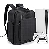 GDNasist Game Console Backpack for PS5, Protective Carrying Case Compatible with Playstation5 Console, Base, 15.6”Laptop, Headset, PS5 Controller, Game Discs, and Gaming Accessories, Front opening
