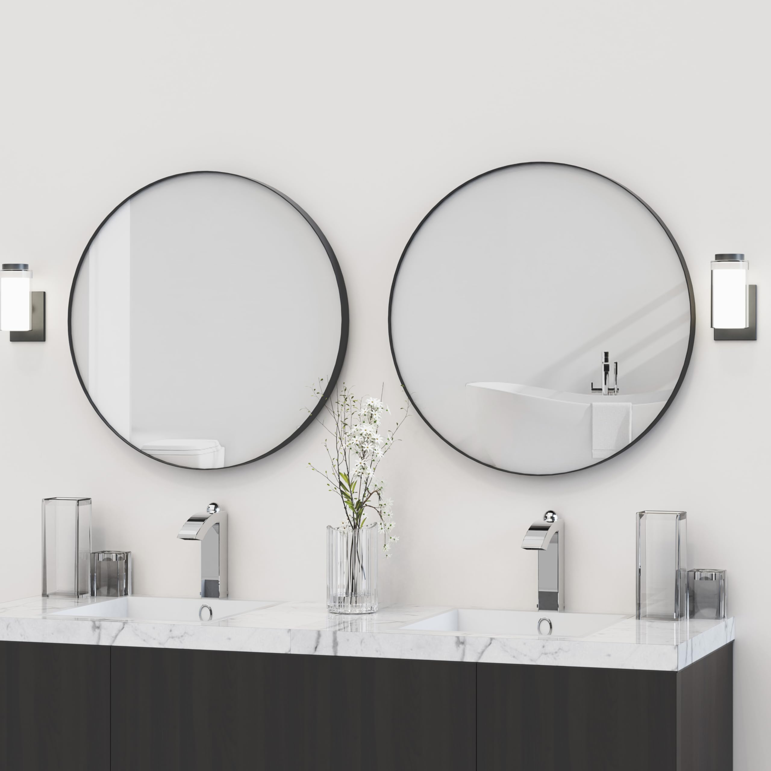 Photo 1 of VocalStar 2-Pack Black Round Mirrors 30 Inch, Metal Framed Circle Bathroom Vanity Wall Mirror for Over Sink, 1/4-inch Shatterproof Glass | Ultra-Flush Hanging
