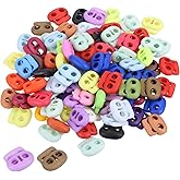 PATIKIL 0.9x0.8" Cord Locks Assorted, 100 Pack Double Hole Spring End Toggle Stopper for Drawstring Bag Shoelaces, Multicolor