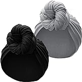 SATINIOR 2 Pcs Stretch Head Wrap African Women's Jersey Turban Stretch Head Scarf Soft Long Headwraps for Black Women(Black, Grey)