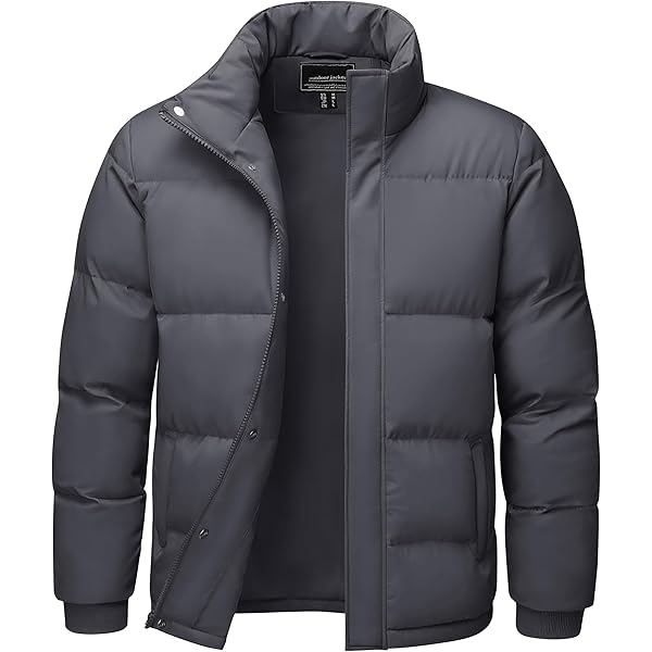 Men's Zipper Puffer Down Jacket Fashion Stand Collar Quilted