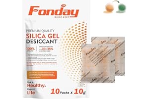 10g x 10 packs Fonday Rechargeable Silica Gel Desiccant Packets Fast Reactivate Desiccant Bags Moisture Indicating Orange to 