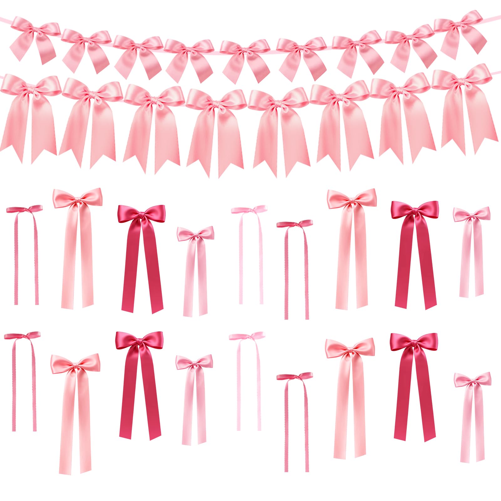 Photo 1 of 2 Strings Pink Bow Garland & 40Pcs Pink Bow Wall Decor Bow Decor Banner Ribbon Garland for Girls Room Bow Backdrop for Women Girls Birthday, Baby Shower, Bachelorette Wedding Party