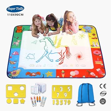 Kuyang Tapis Aquadoodle 11090cm Tapis De Dessins 4 Couleurs Eau Peinture Aquadoodle 6 Stylos 2 Moules1 Livret De Dessin1 Sac Shopping écologique