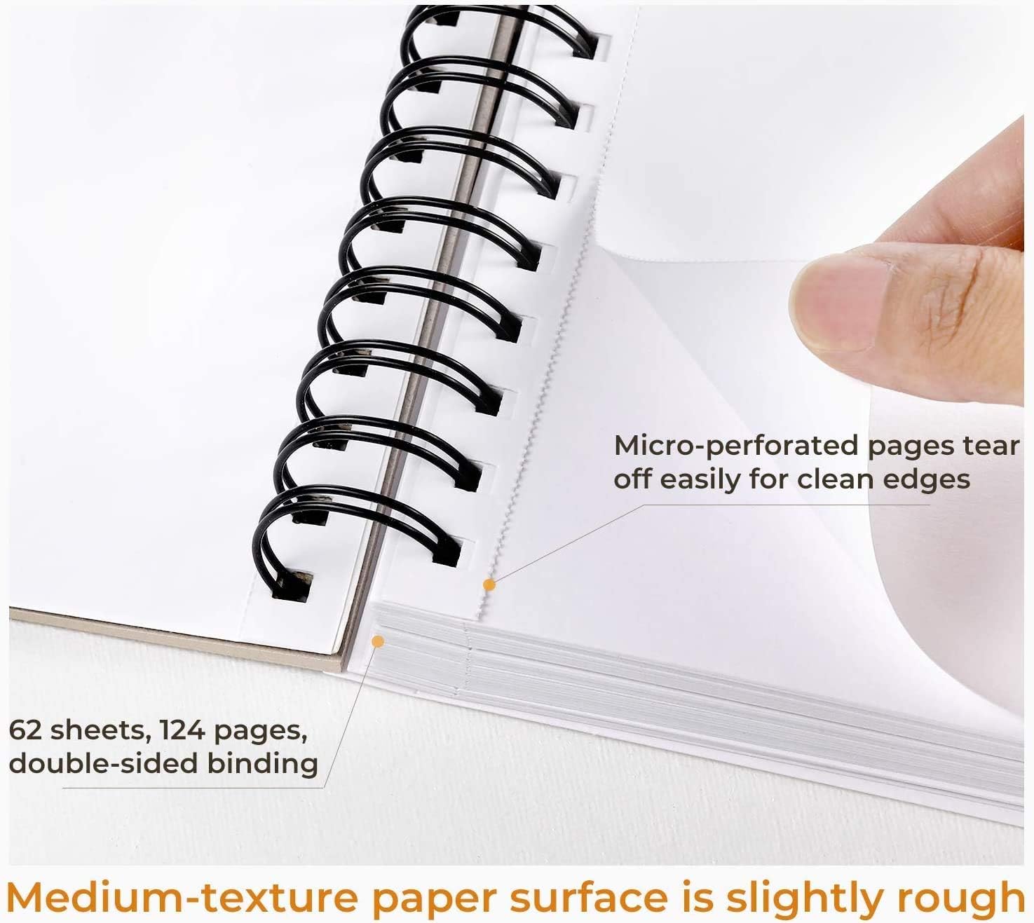 Ohuhu Mixed Media Sketchbook, 200gsm Spiral Bound, 124 Pages (62 Sheets) Acid-Free Paper for Watercolour Acrylic - Image 5