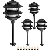 Lumina Lighting® Low Voltage Landscape Lighting Cast-Aluminum Pagoda Path and Area Light Warm White 4W G4 LED Bulb and ABS Ground Stake Included for Yard Walkway Lawn PAL0103-BKLED4 (Black,4-Pack)