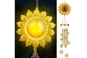 JYPS Solar Wind Chimes with Sunflower LED Lights, 42-Inch Large Waterproof Outdoor Garden Decor for Patio Yard, Unique Gifts for Women Mom Grandma, Mother's Day Christmas Birthday Easy-Install Design