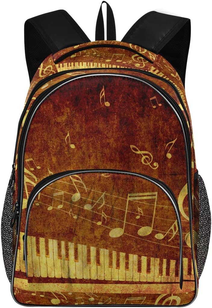Laptop Backpacks for Women Men - Piano Keys with Musical Notes Retro Large Work Wackpack Fit 17 Inch Computer Bookbag for School Business Travel Beach