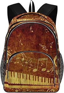Laptop Backpacks for Women Men - Piano Keys with Musical Notes Retro Large Work Wackpack Fit 17 Inch Computer Bookbag for School Business Travel Beach