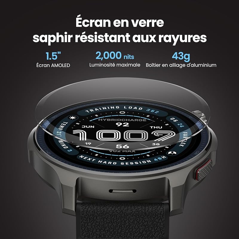 Balance 2 Montre Connectée Homme 47mm, GPS, NFC, Écran AMOLED 1,5" en Verre Saphir, Autonomie 21J, 180 Modes Sport, Hyrox, Golf, Suivi Cardio & Sommeil, Smartwatch pour Android et iPhone